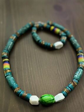 Turquoise  Trade  Beaded Necklace with Green Accent - Women Jewelry